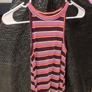 Striped Sleeveless Dress - Pink and Brown